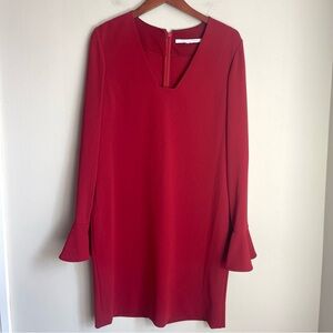 Diane Von Furstenberg DVF Silk Blend Bell Long Sleeve‎ Hazina Shift Red Dress